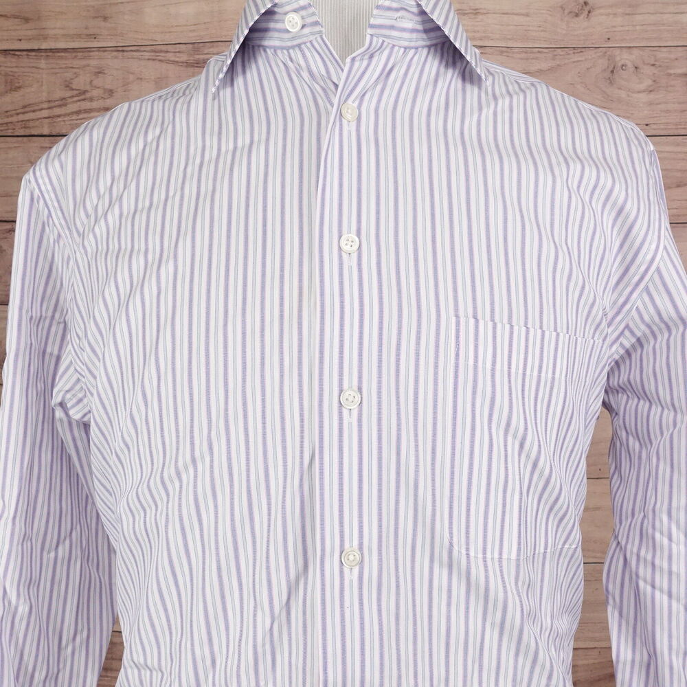 PRONTO UOMO NON IRON MODERN FIT STRIPED BUTTON DOWN SHIRT MENS L LARGE